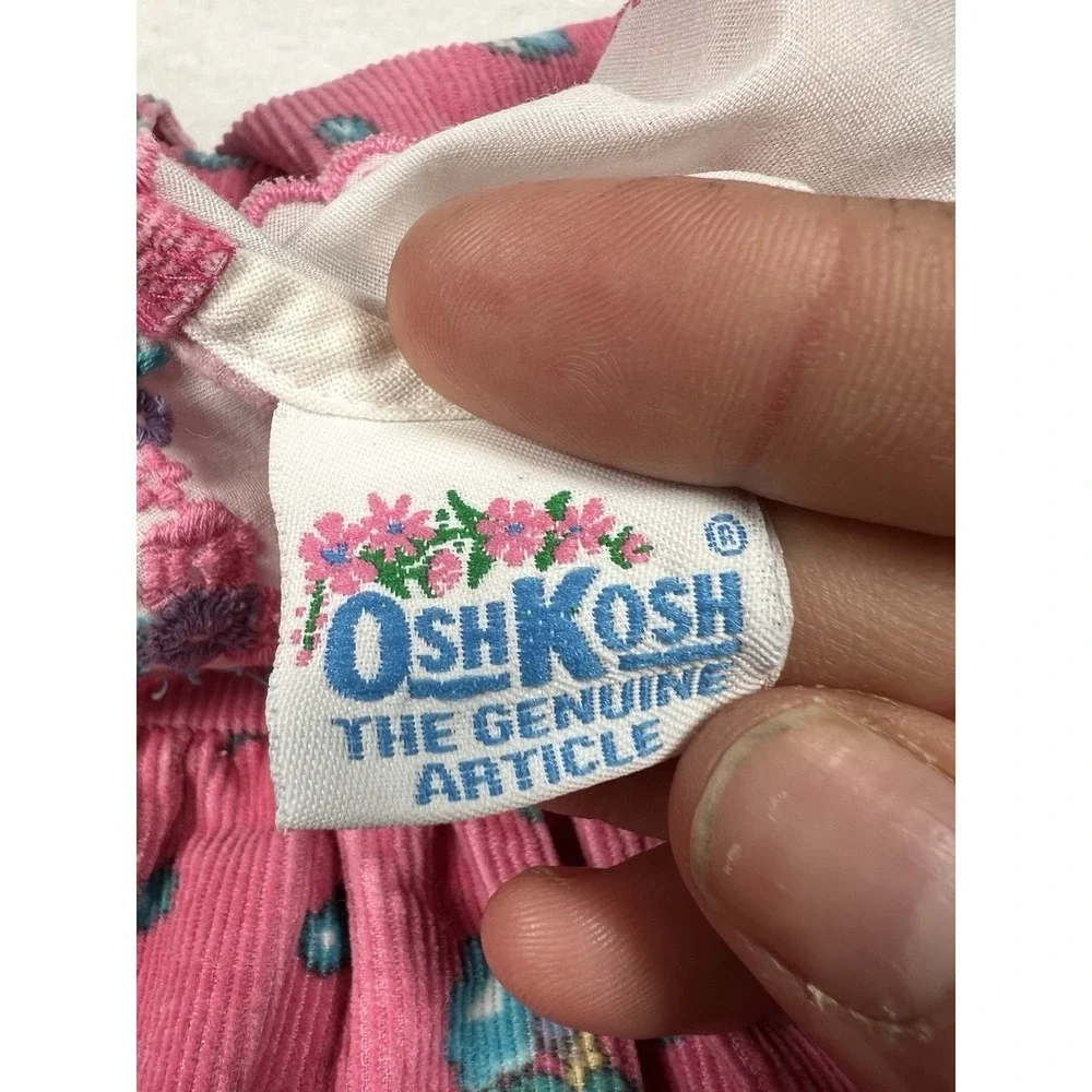 Vintage Oshkosh B'Gosh‎ Size 5 Pink Floral Corduroy Dress Eyelet Lace Trim